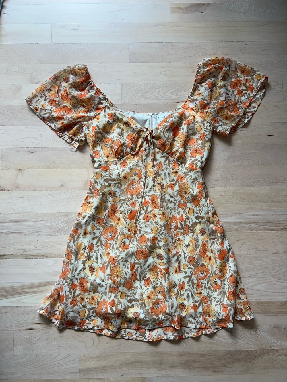 Floral Tie-Front Mini Dress in Orange and Cream